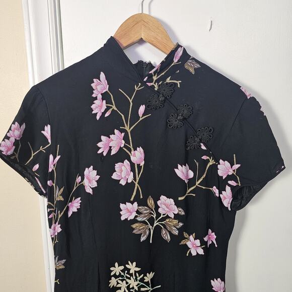 Chinese Cheongsam Qipao Dress Sz 12 Cherry Blossom Floral Asian Bloomcore Y2K - Picture 3 of 9